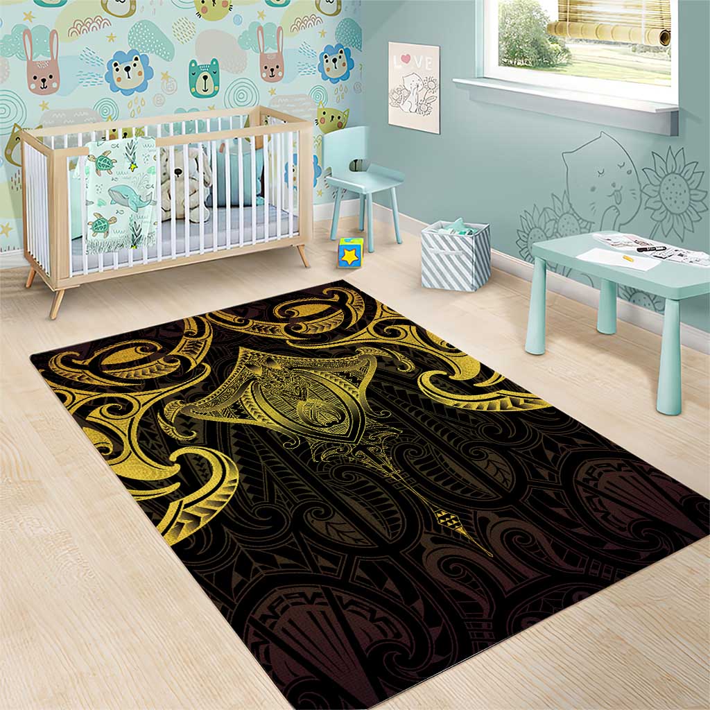 New Zealand Aotearoa Area Rug Maori Manta Ray Moko Gold - Polynesian Pride