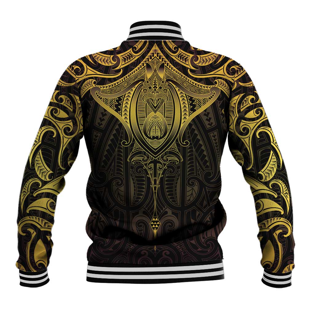 New Zealand Aotearoa Baseball Jacket Maori Manta Ray Moko Gold - Polynesian Pride