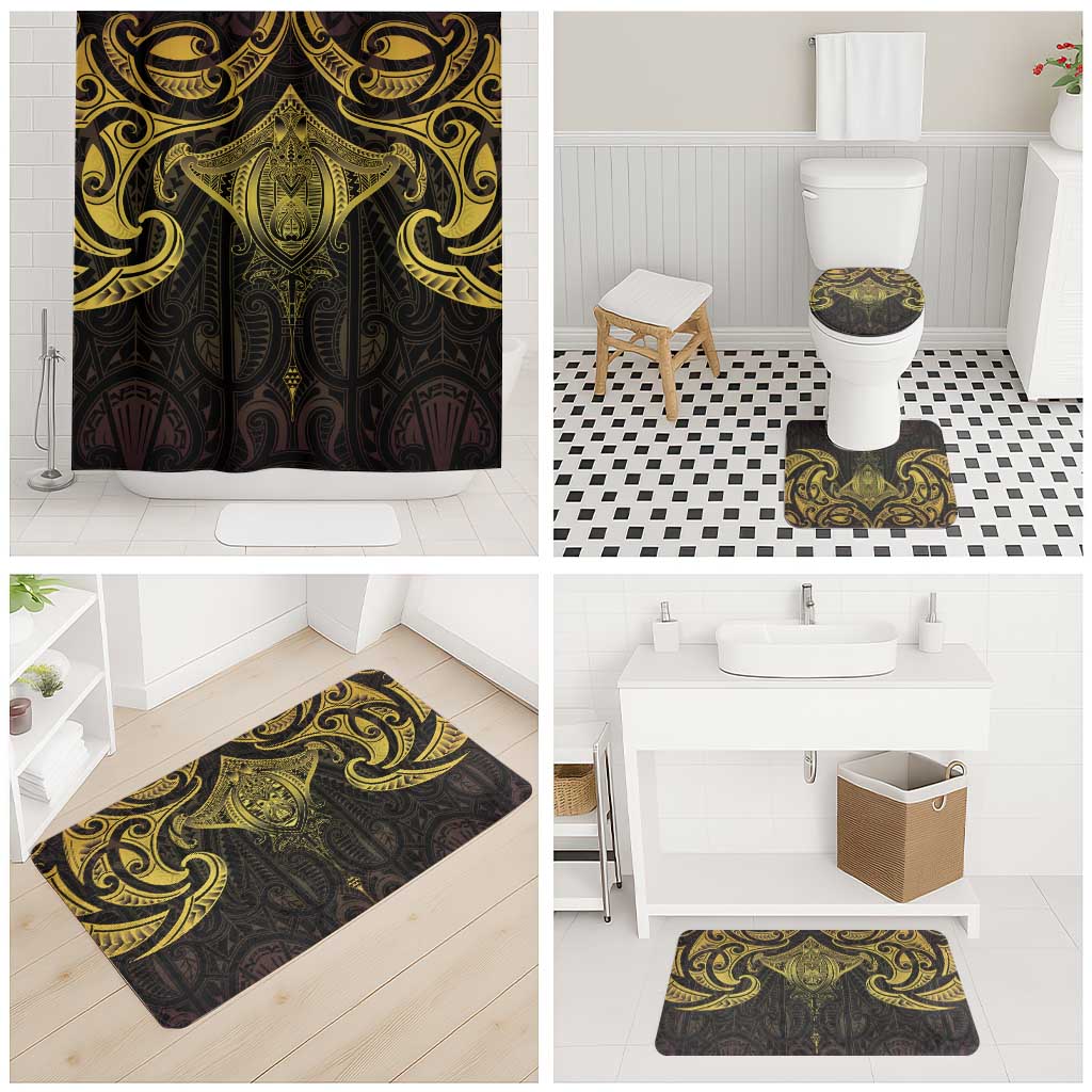 New Zealand Aotearoa Bathroom Set Maori Manta Ray Moko Gold - Polynesian Pride
