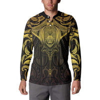 New Zealand Aotearoa Button Sweatshirt Maori Manta Ray Moko Gold - Polynesian Pride