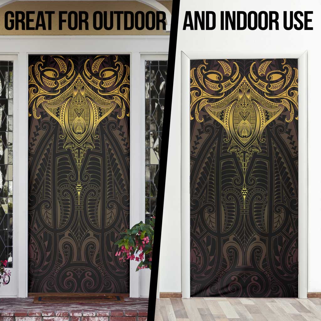 New Zealand Aotearoa Door Cover Maori Manta Ray Moko Gold - Polynesian Pride