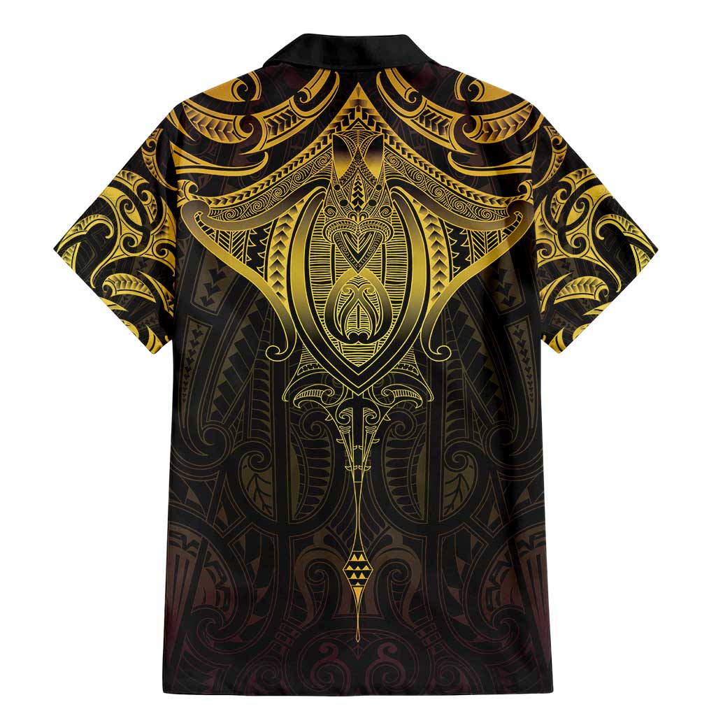 New Zealand Aotearoa Family Matching Mermaid Dress and Hawaiian Shirt Maori Manta Ray Moko Gold LT05 - Polynesian Pride