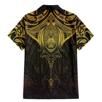 New Zealand Aotearoa Family Matching Mermaid Dress and Hawaiian Shirt Maori Manta Ray Moko Gold LT05 - Polynesian Pride