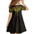 New Zealand Aotearoa Family Matching Off The Shoulder Long Sleeve Dress and Hawaiian Shirt Maori Manta Ray Moko Gold - Polynesian Pride