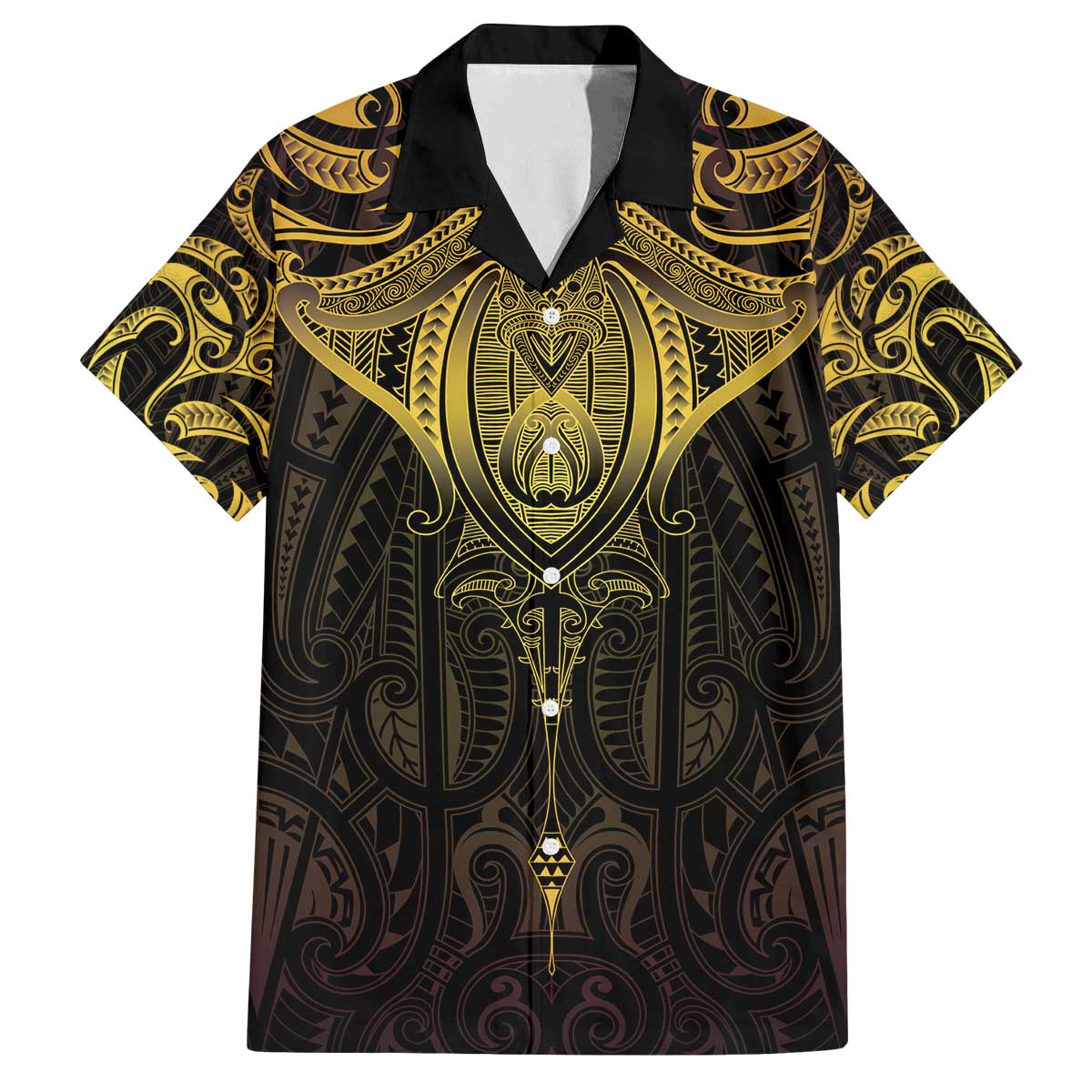New Zealand Aotearoa Family Matching Off The Shoulder Long Sleeve Dress and Hawaiian Shirt Maori Manta Ray Moko Gold LT05 Dad's Shirt - Short Sleeve Gold - Polynesian Pride