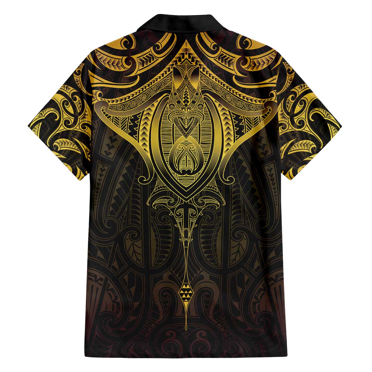 New Zealand Aotearoa Family Matching Off The Shoulder Long Sleeve Dress and Hawaiian Shirt Maori Manta Ray Moko Gold LT05 - Polynesian Pride