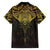 New Zealand Aotearoa Family Matching Off The Shoulder Long Sleeve Dress and Hawaiian Shirt Maori Manta Ray Moko Gold - Polynesian Pride