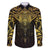 New Zealand Aotearoa Family Matching Off The Shoulder Long Sleeve Dress and Hawaiian Shirt Maori Manta Ray Moko Gold - Polynesian Pride