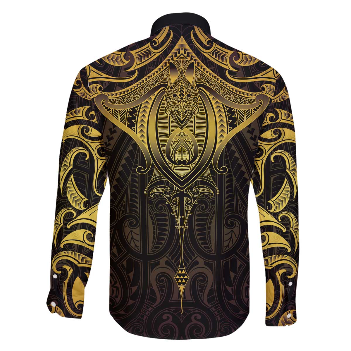 New Zealand Aotearoa Family Matching Off The Shoulder Long Sleeve Dress and Hawaiian Shirt Maori Manta Ray Moko Gold LT05 - Polynesian Pride