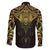 New Zealand Aotearoa Family Matching Off The Shoulder Long Sleeve Dress and Hawaiian Shirt Maori Manta Ray Moko Gold - Polynesian Pride