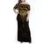 New Zealand Aotearoa Family Matching Off Shoulder Maxi Dress and Hawaiian Shirt Maori Manta Ray Moko Gold - Polynesian Pride