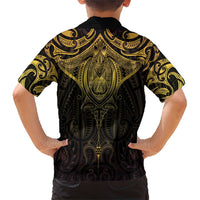 New Zealand Aotearoa Family Matching Short Sleeve Bodycon Dress and Hawaiian Shirt Maori Manta Ray Moko Gold LT05 - Polynesian Pride