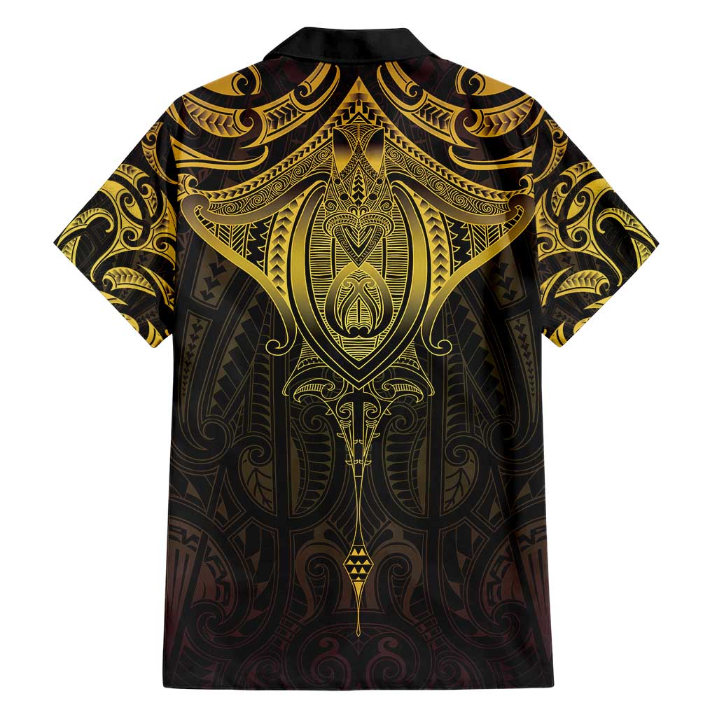 New Zealand Aotearoa Family Matching Short Sleeve Bodycon Dress and Hawaiian Shirt Maori Manta Ray Moko Gold LT05 - Polynesian Pride