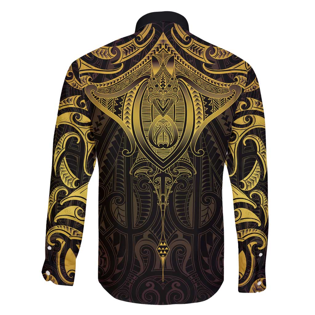 New Zealand Aotearoa Family Matching Short Sleeve Bodycon Dress and Hawaiian Shirt Maori Manta Ray Moko Gold LT05 - Polynesian Pride