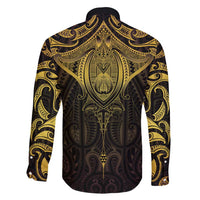 New Zealand Aotearoa Family Matching Summer Maxi Dress and Hawaiian Shirt Maori Manta Ray Moko Gold LT05 - Polynesian Pride