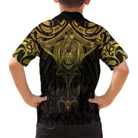New Zealand Aotearoa Family Matching Tank Maxi Dress and Hawaiian Shirt Maori Manta Ray Moko Gold LT05 - Polynesian Pride