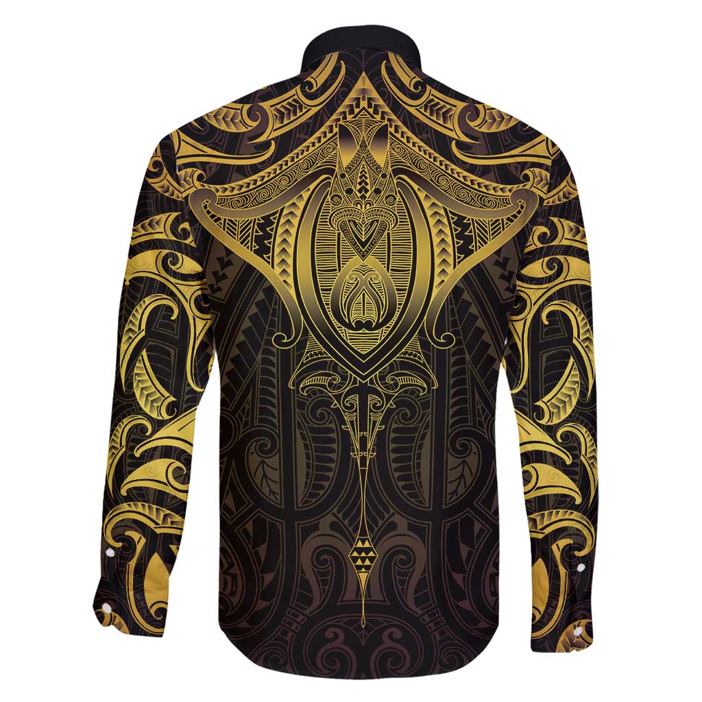 New Zealand Aotearoa Family Matching Tank Maxi Dress and Hawaiian Shirt Maori Manta Ray Moko Gold LT05 - Polynesian Pride