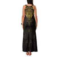 New Zealand Aotearoa Family Matching Tank Maxi Dress and Hawaiian Shirt Maori Manta Ray Moko Gold LT05 - Polynesian Pride