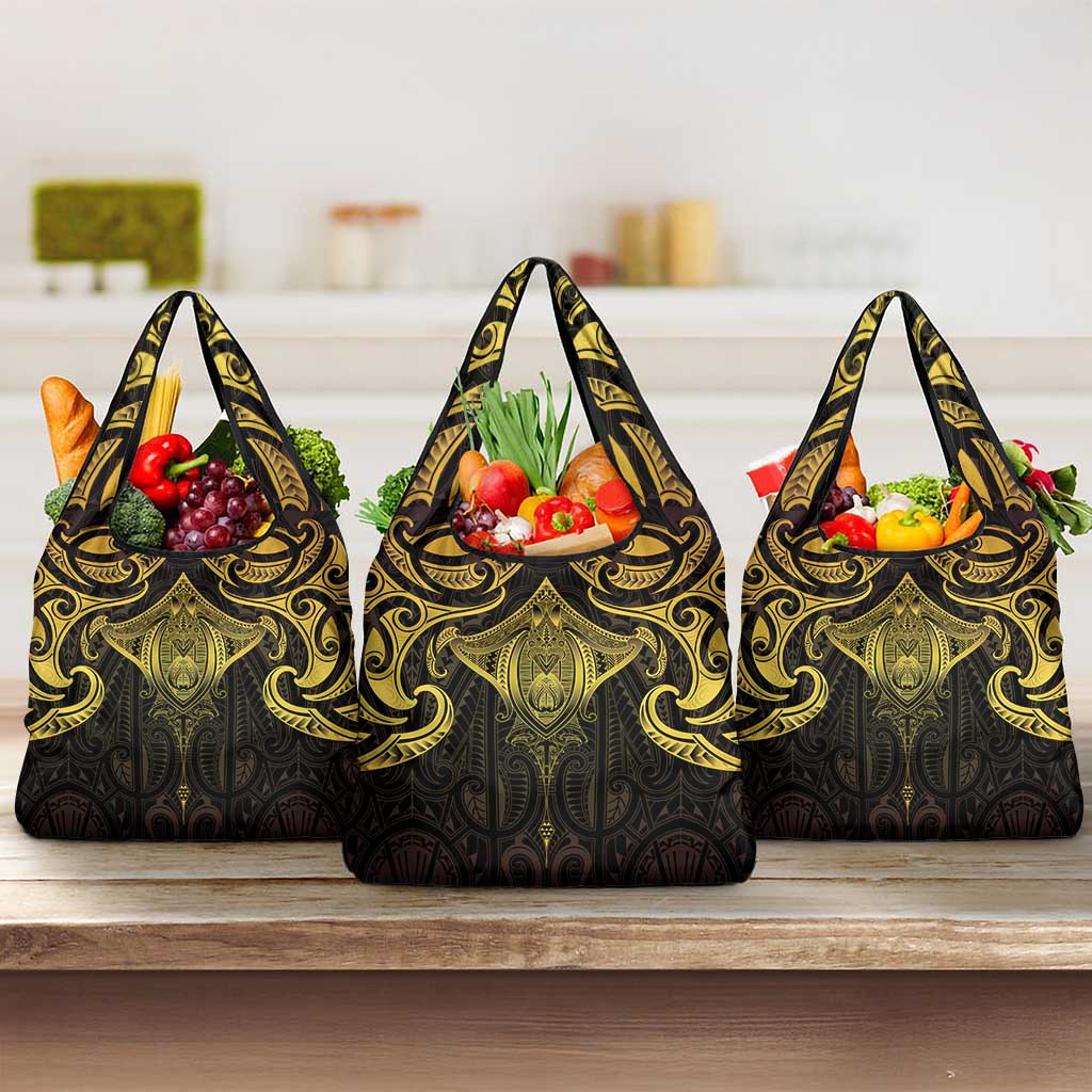New Zealand Aotearoa Grocery Bag Maori Manta Ray Moko Gold - Polynesian Pride