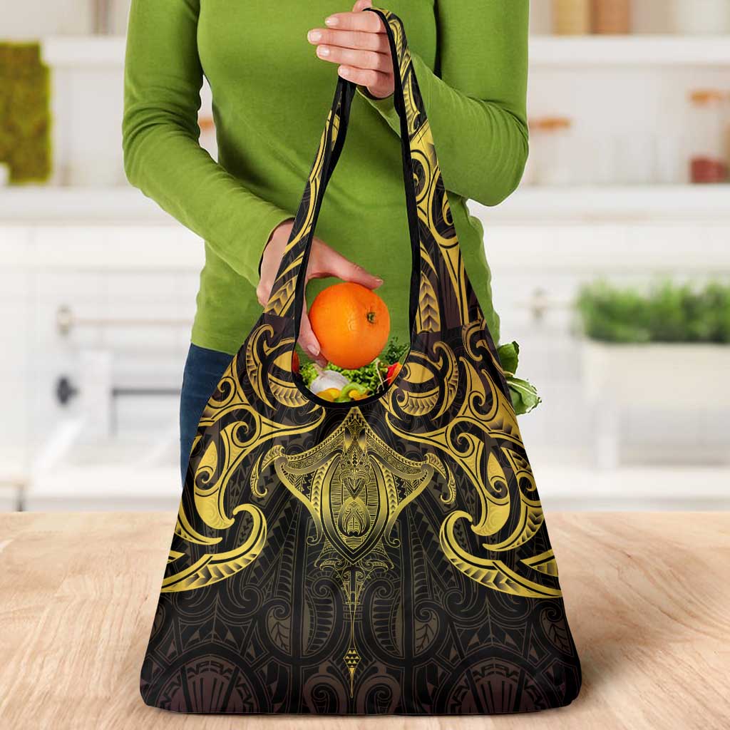 New Zealand Aotearoa Grocery Bag Maori Manta Ray Moko Gold - Polynesian Pride