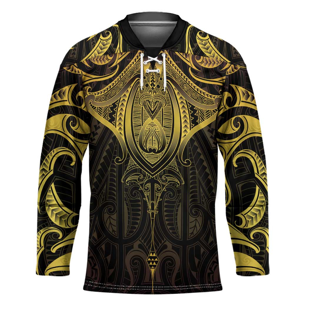 New Zealand Aotearoa Hockey Jersey Maori Manta Ray Moko Gold - Polynesian Pride
