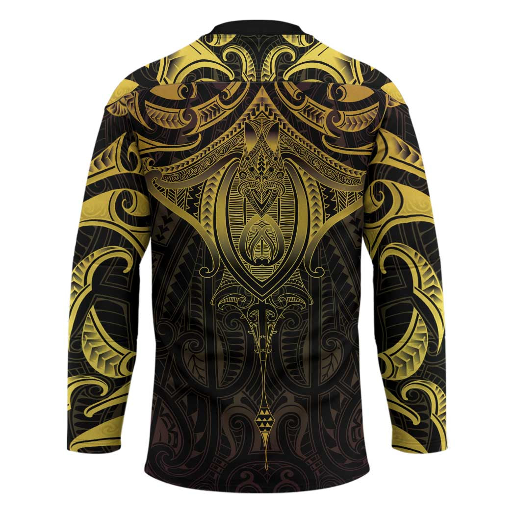 New Zealand Aotearoa Hockey Jersey Maori Manta Ray Moko Gold - Polynesian Pride