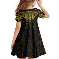 New Zealand Aotearoa Kid Short Sleeve Dress Maori Manta Ray Moko Gold - Polynesian Pride
