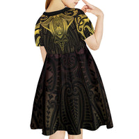 New Zealand Aotearoa Kid Short Sleeve Dress Maori Manta Ray Moko Gold - Polynesian Pride