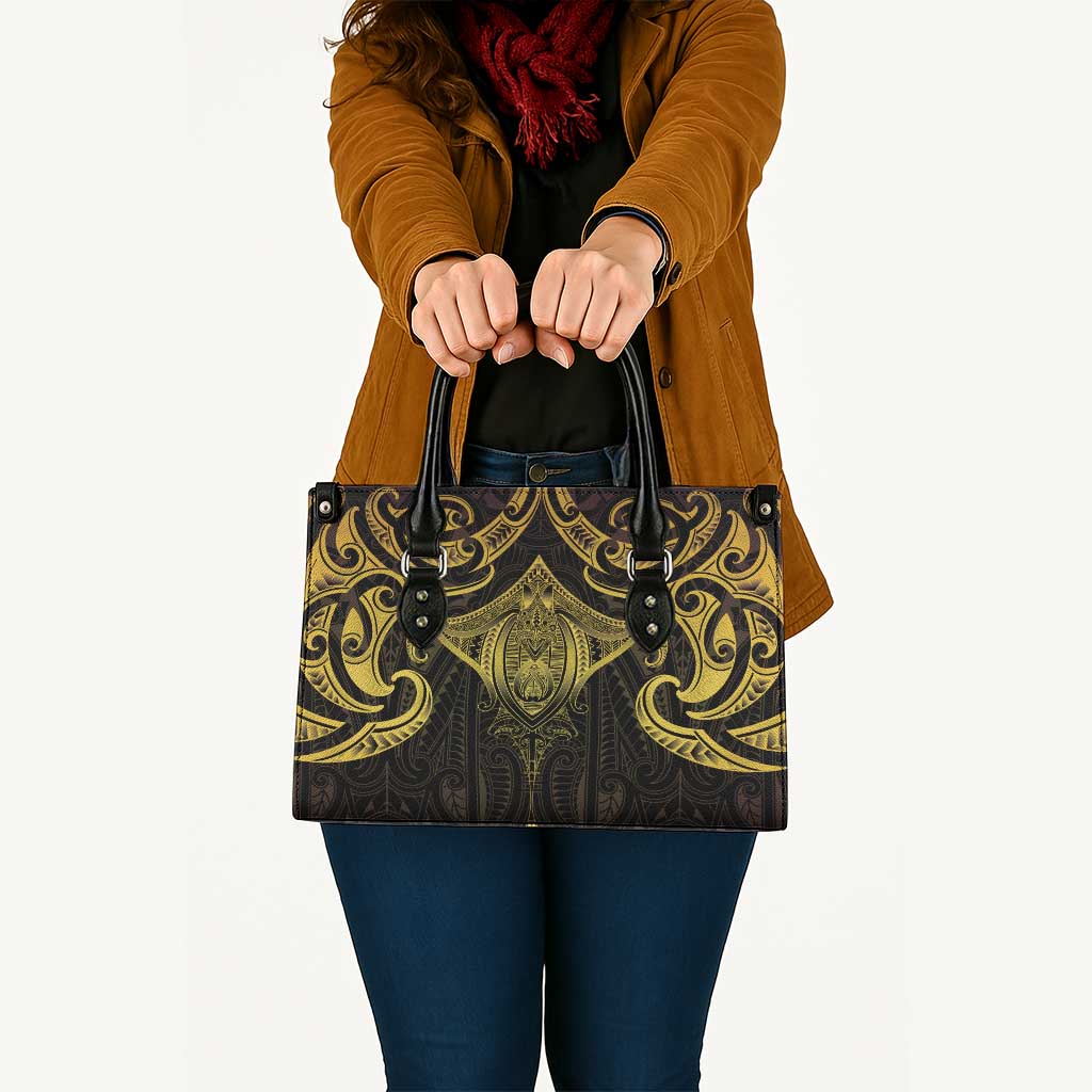New Zealand Aotearoa Leather Bag Maori Manta Ray Moko Gold - Polynesian Pride