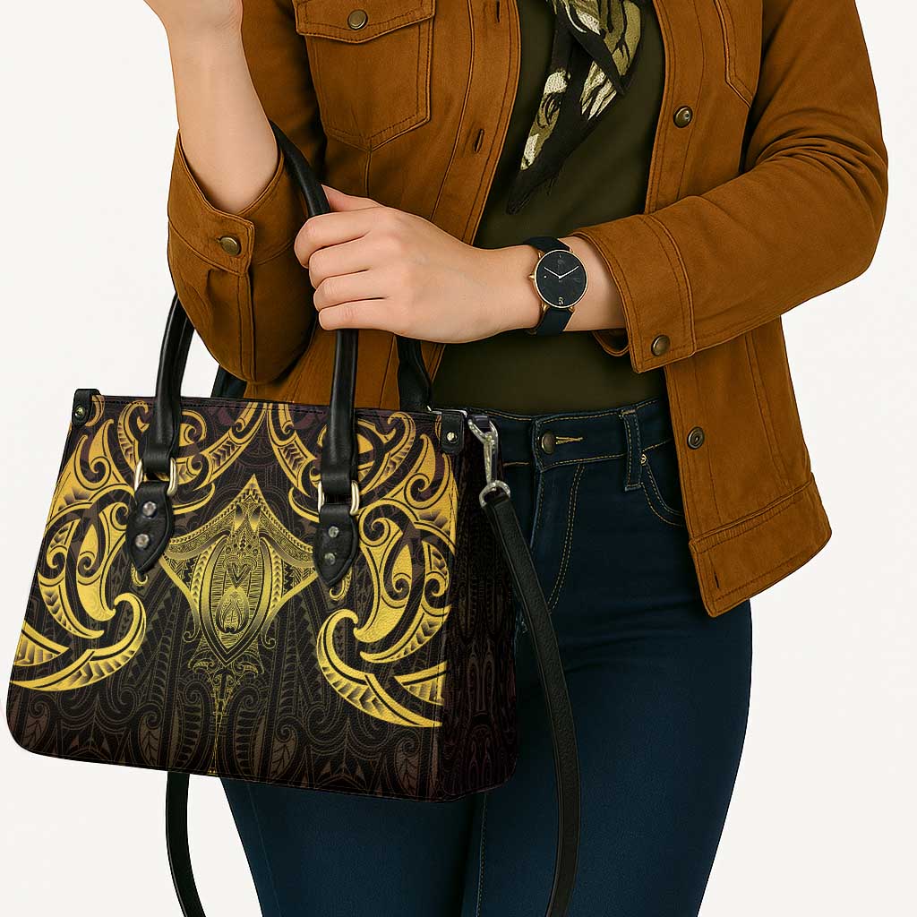 New Zealand Aotearoa Leather Bag Maori Manta Ray Moko Gold - Polynesian Pride