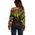 New Zealand Aotearoa Off Shoulder Sweater Maori Manta Ray Moko Gold - Polynesian Pride