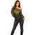 New Zealand Aotearoa Off Shoulder Sweater Maori Manta Ray Moko Gold - Polynesian Pride