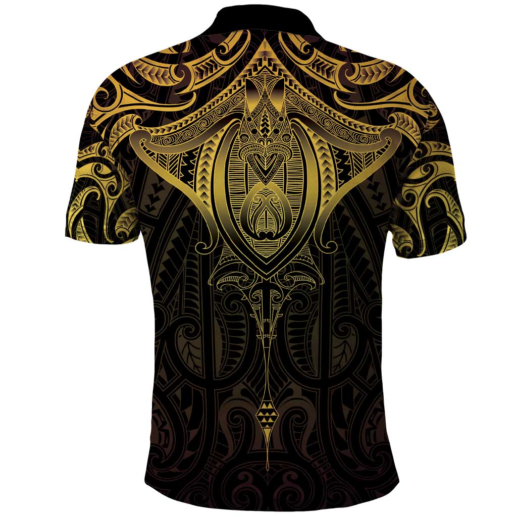 New Zealand Aotearoa Polo Shirt Maori Manta Ray Moko Gold - Polynesian Pride
