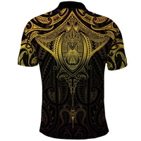 New Zealand Aotearoa Polo Shirt Maori Manta Ray Moko Gold - Polynesian Pride