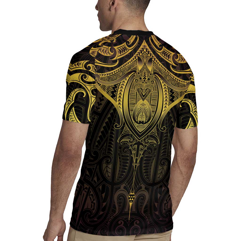 New Zealand Aotearoa Rugby Jersey Maori Manta Ray Moko Gold - Polynesian Pride
