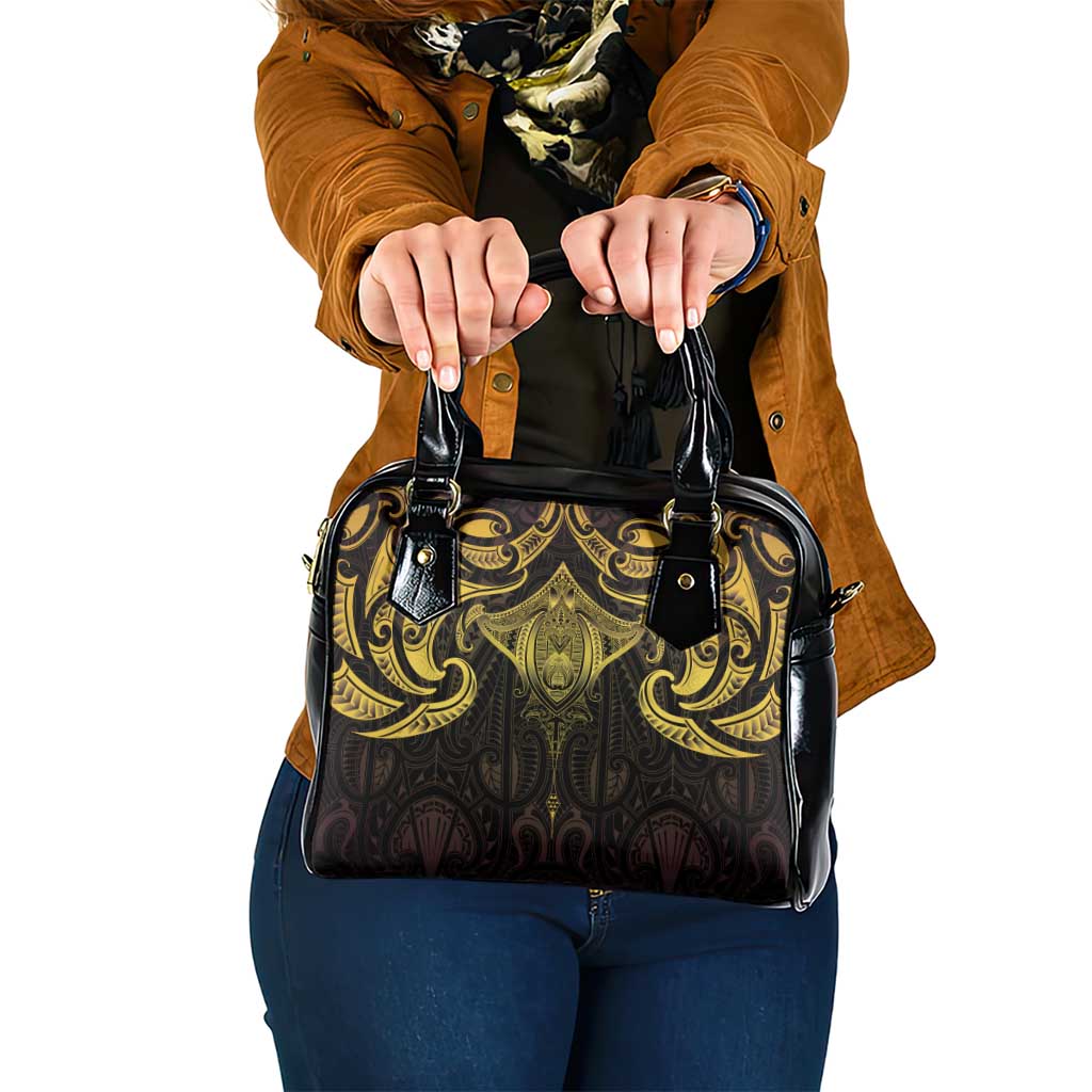 New Zealand Aotearoa Shoulder Handbag Maori Manta Ray Moko Gold - Polynesian Pride