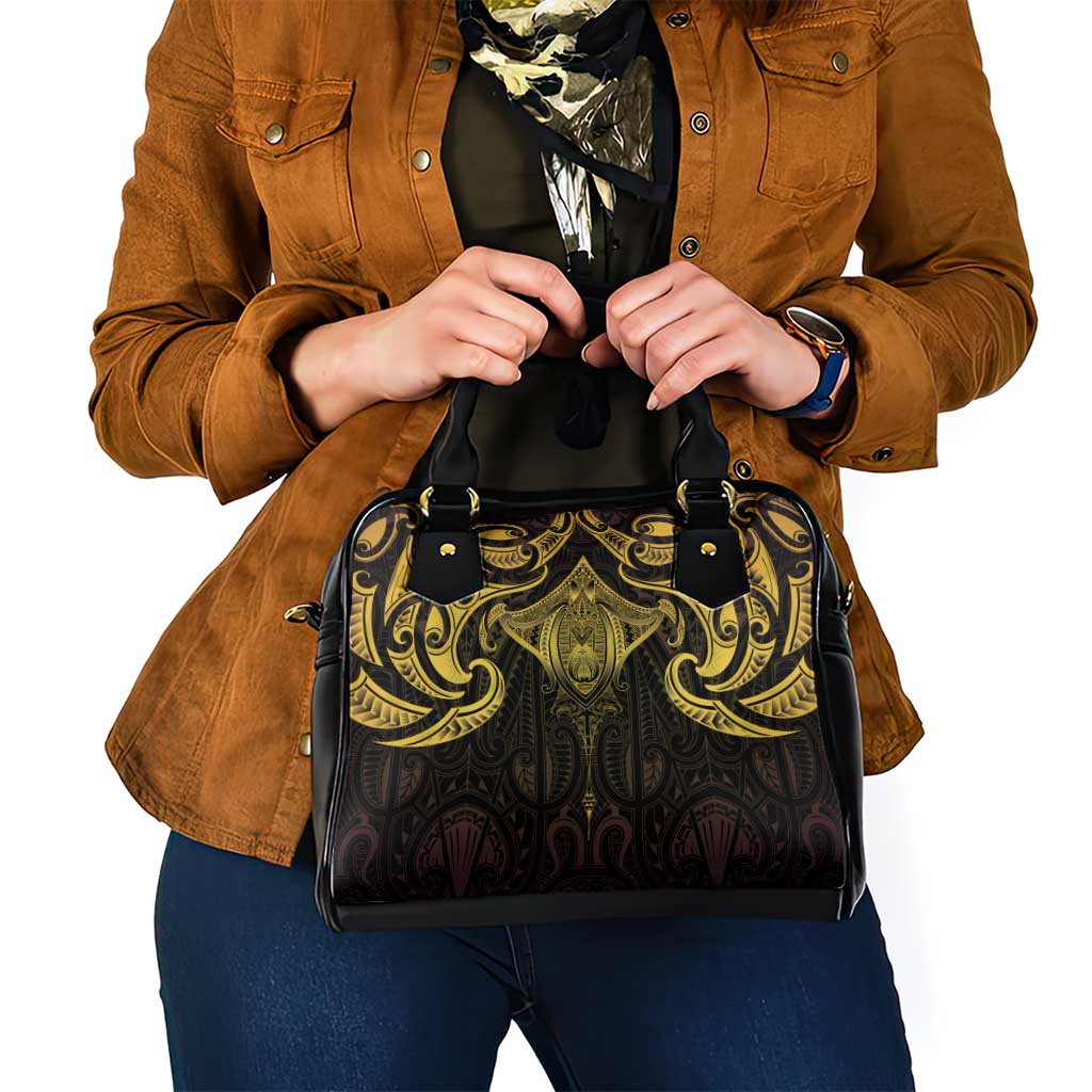 New Zealand Aotearoa Shoulder Handbag Maori Manta Ray Moko Gold - Polynesian Pride