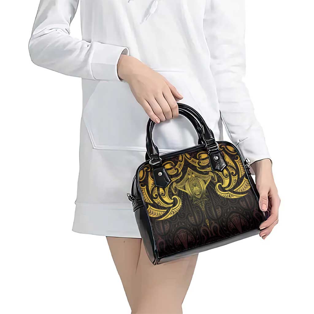 New Zealand Aotearoa Shoulder Handbag Maori Manta Ray Moko Gold - Polynesian Pride