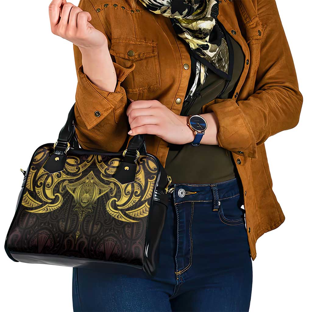 New Zealand Aotearoa Shoulder Handbag Maori Manta Ray Moko Gold - Polynesian Pride
