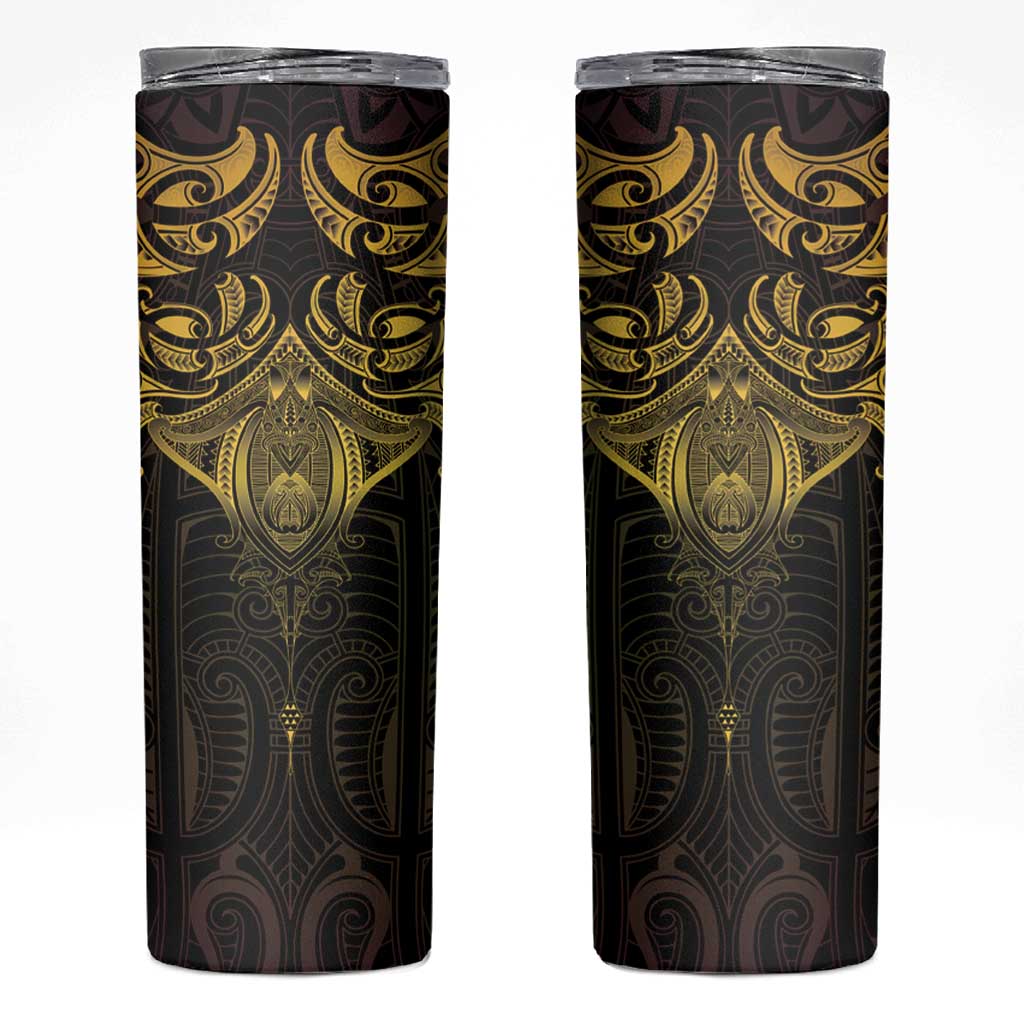 New Zealand Aotearoa Skinny Tumbler Maori Manta Ray Moko Gold LT05 Gold - Polynesian Pride