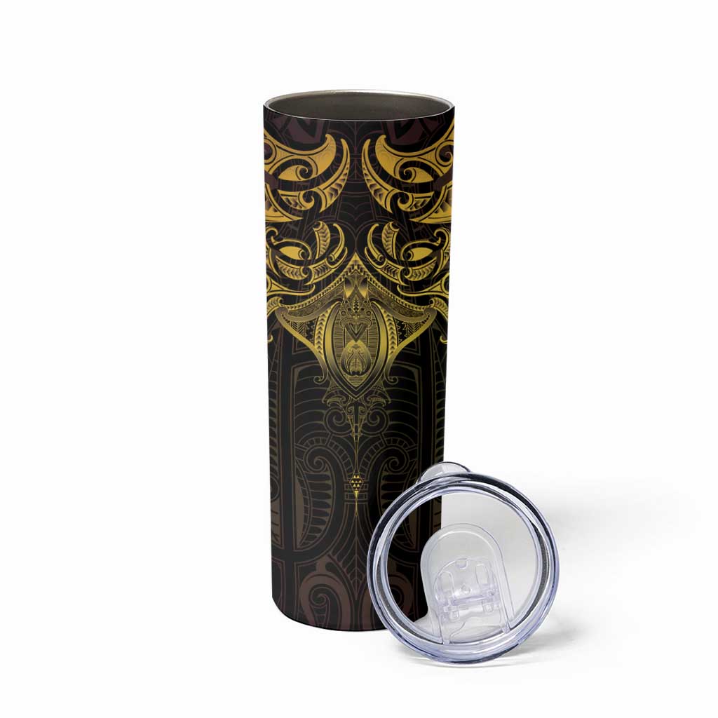 New Zealand Aotearoa Skinny Tumbler Maori Manta Ray Moko Gold LT05 - Polynesian Pride