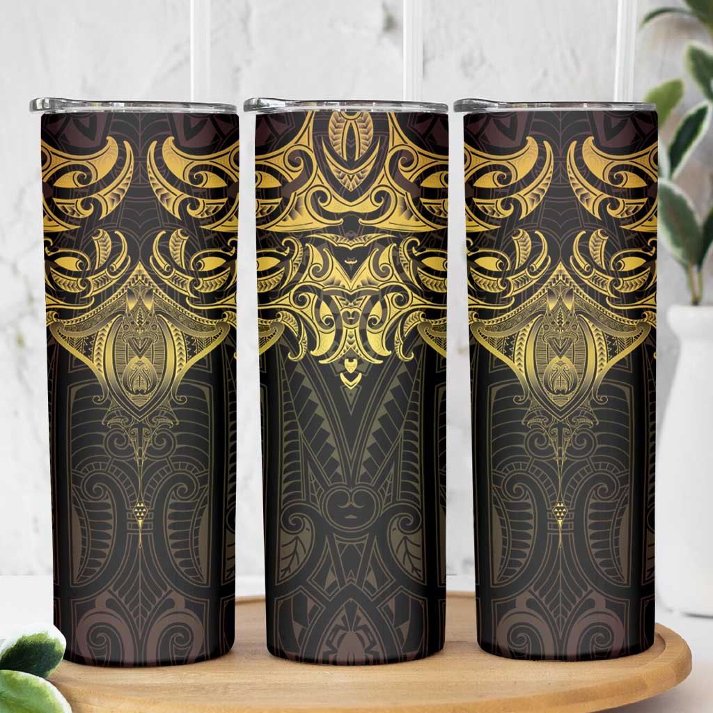 New Zealand Aotearoa Skinny Tumbler Maori Manta Ray Moko Gold LT05 - Polynesian Pride