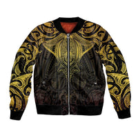 New Zealand Aotearoa Sleeve Zip Bomber Jacket Maori Manta Ray Moko Gold LT05 Unisex Gold - Polynesian Pride