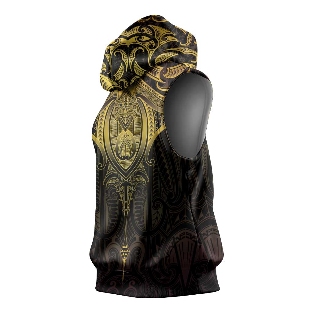 New Zealand Aotearoa Sleeveless Hoodie Maori Manta Ray Moko Gold LT05 - Polynesian Pride