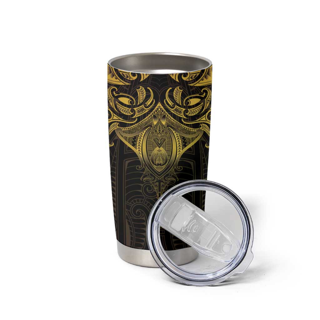 New Zealand Aotearoa Tumbler Cup Maori Manta Ray Moko Gold - Polynesian Pride