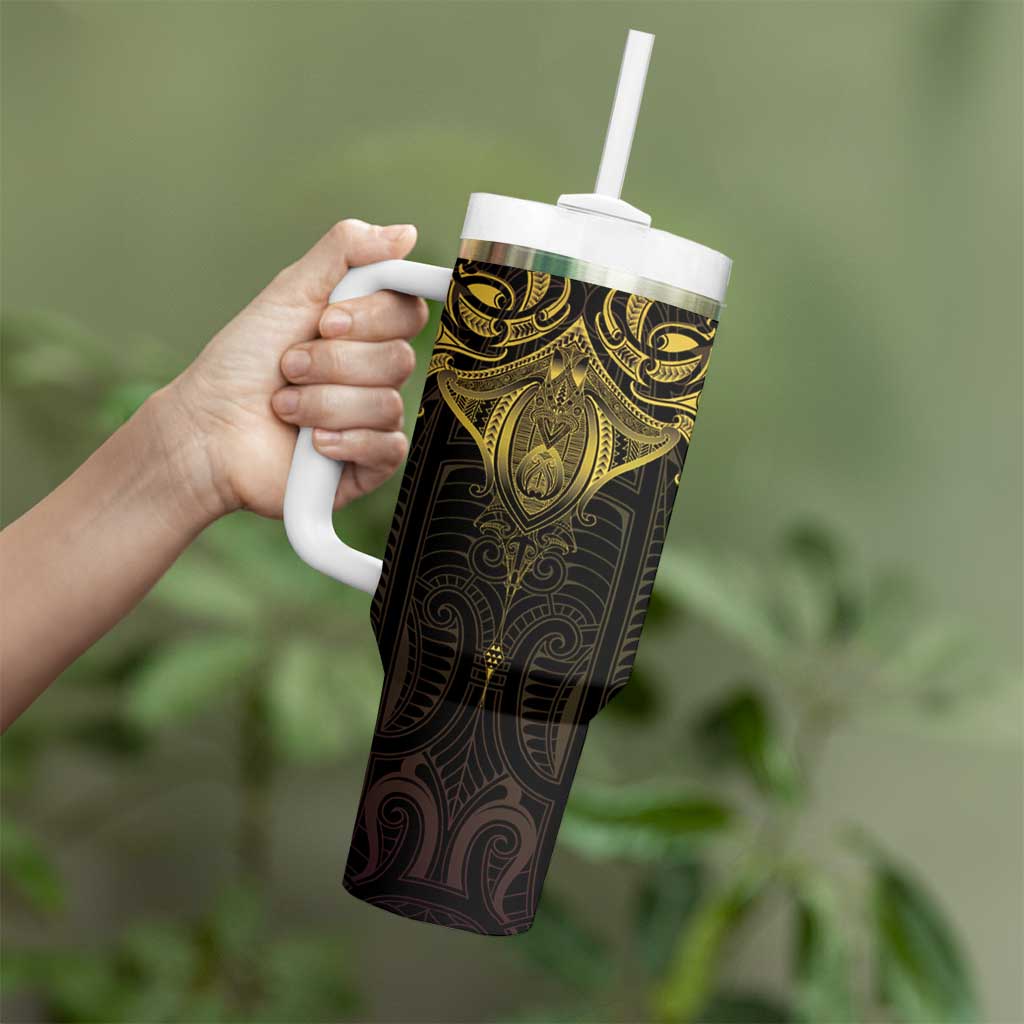 New Zealand Aotearoa Tumbler With Handle Maori Manta Ray Moko Gold - Polynesian Pride