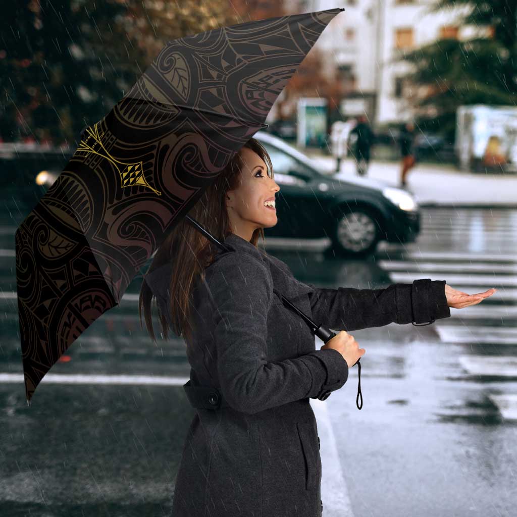 New Zealand Aotearoa Umbrella Maori Manta Ray Moko Gold - Polynesian Pride