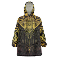 New Zealand Aotearoa Wearable Blanket Hoodie Maori Manta Ray Moko Gold - Polynesian Pride