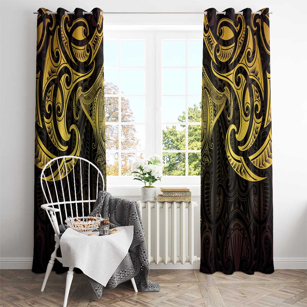 New Zealand Aotearoa Window Curtain Maori Manta Ray Moko Gold - Polynesian Pride