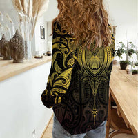 New Zealand Aotearoa Women Casual Shirt Maori Manta Ray Moko Gold LT05 - Polynesian Pride